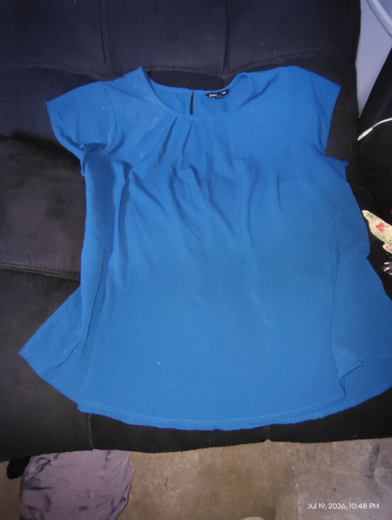 Hawthorne Village Tops - Bright Blue Cap-Sleeve Blouse with Pleat Detail